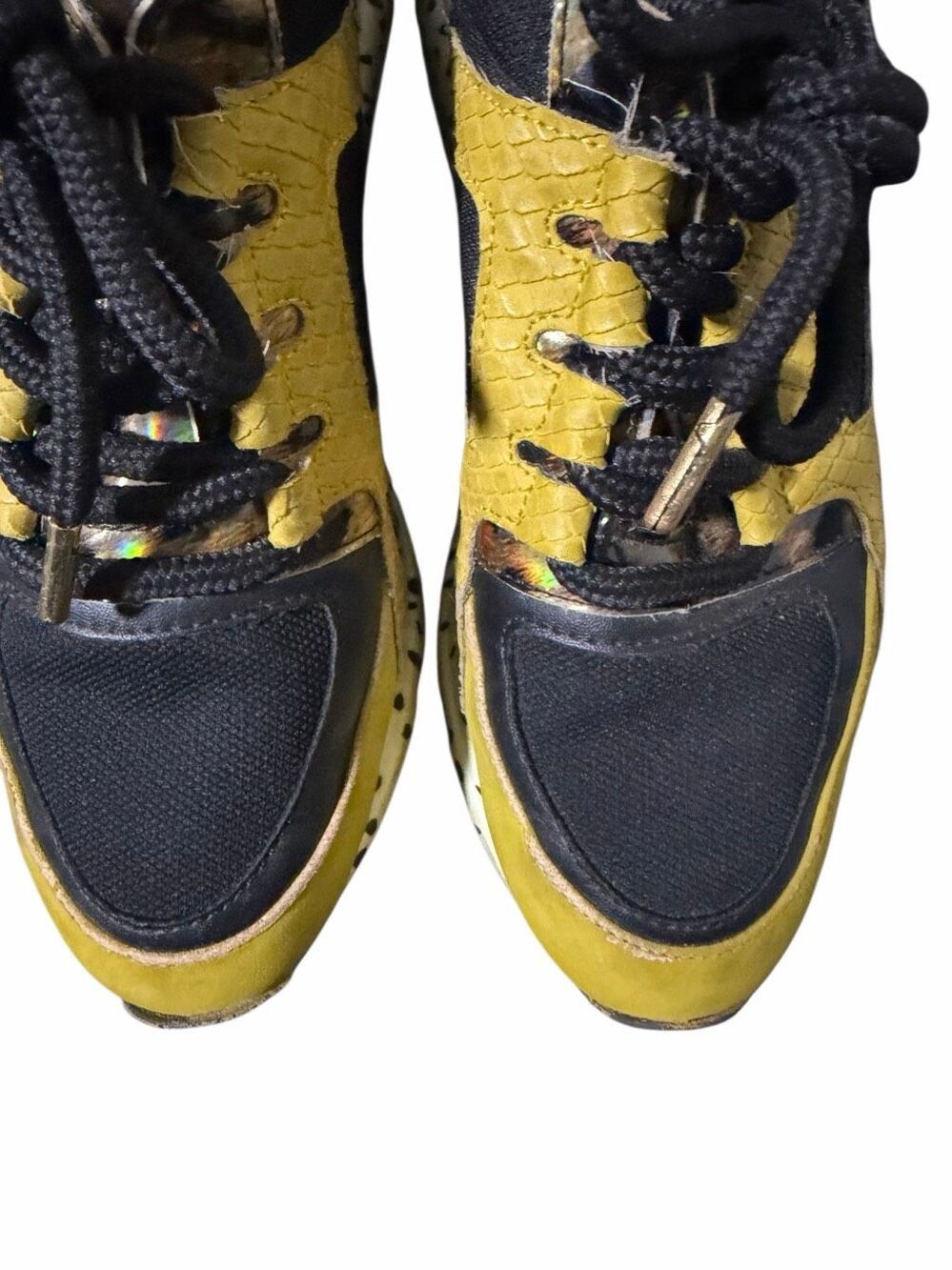 Steve Madden Cliff Women's Yellow & Black Leather Wedge Sneaker /Shoes Size 6.5M - Picture 7 of 8